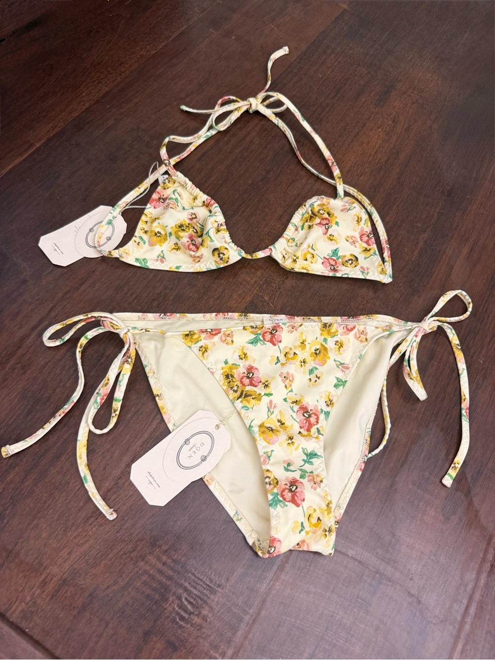 NWT DÔEN Capri  Top & Positano  Bottom Bikini Set in Citron Pansy Floral Sz S - Picture 9 of 15